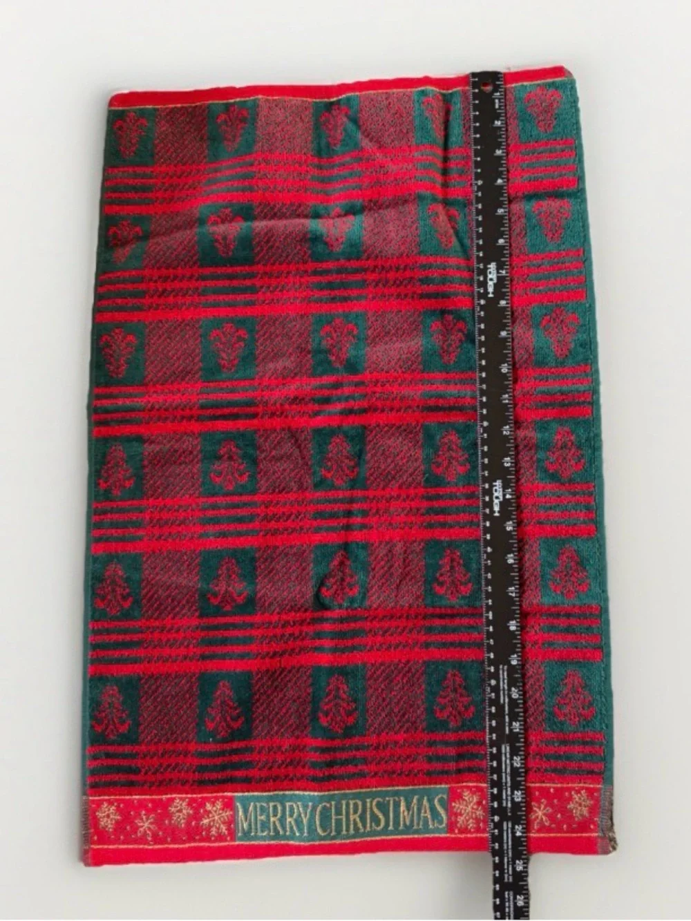Vintage JCPenney Christmas Towel Set Red Green Plaid Tree Bath Hand Washcloth